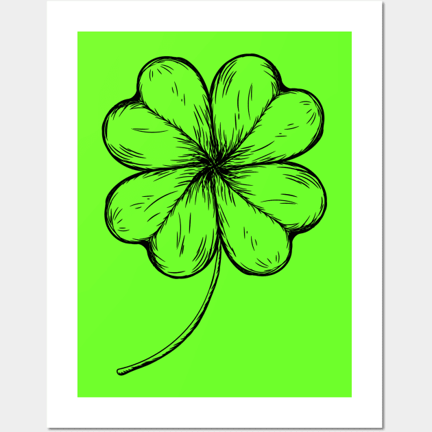 Irish Shamrock Four-leaf Lucky Clover Wall Art by Nartissima